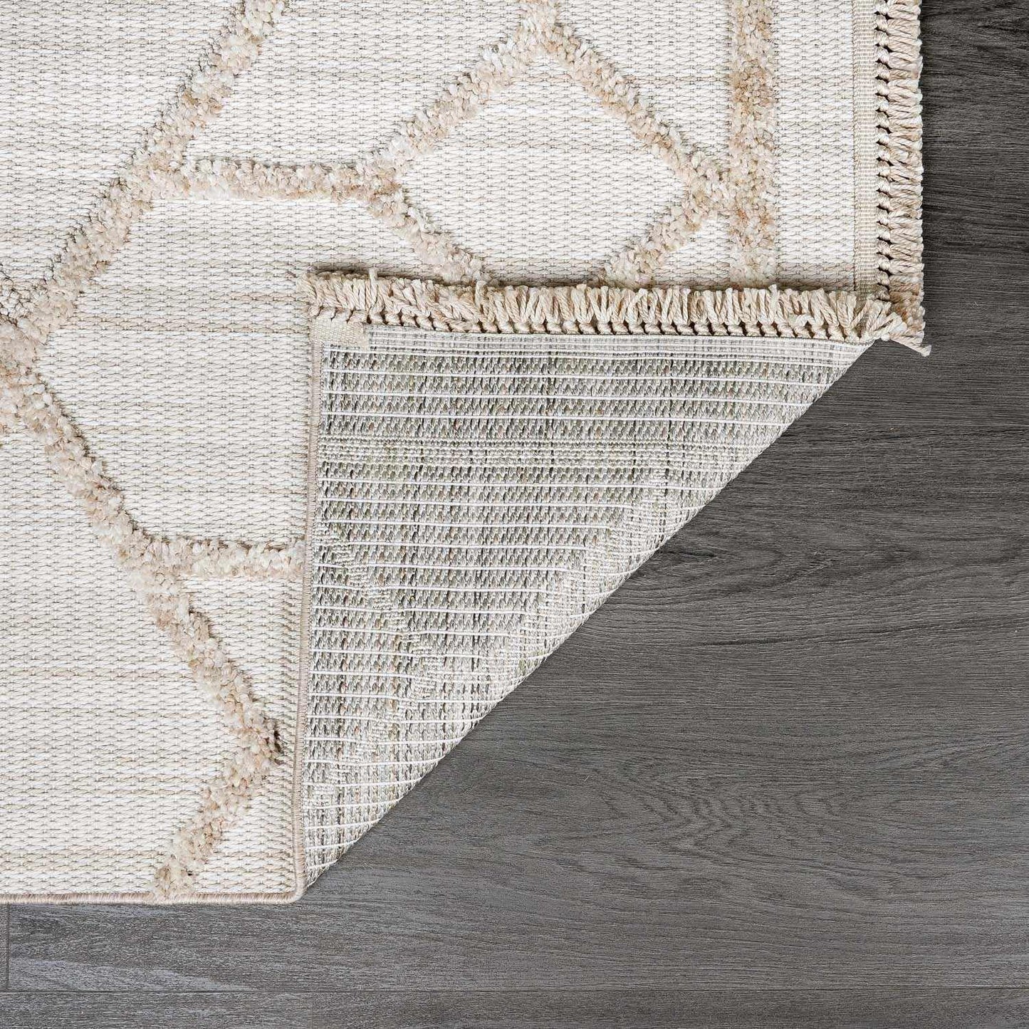 Hauteloom Hive Farmhouse Living Room Bedroom Modern Moroccan Trellis Area Rug - Soft Shaggy High Low Carpet - High Pile - Bohemian, Boho - Gray, Brown, Beige, Cream - 5'3" x 7'