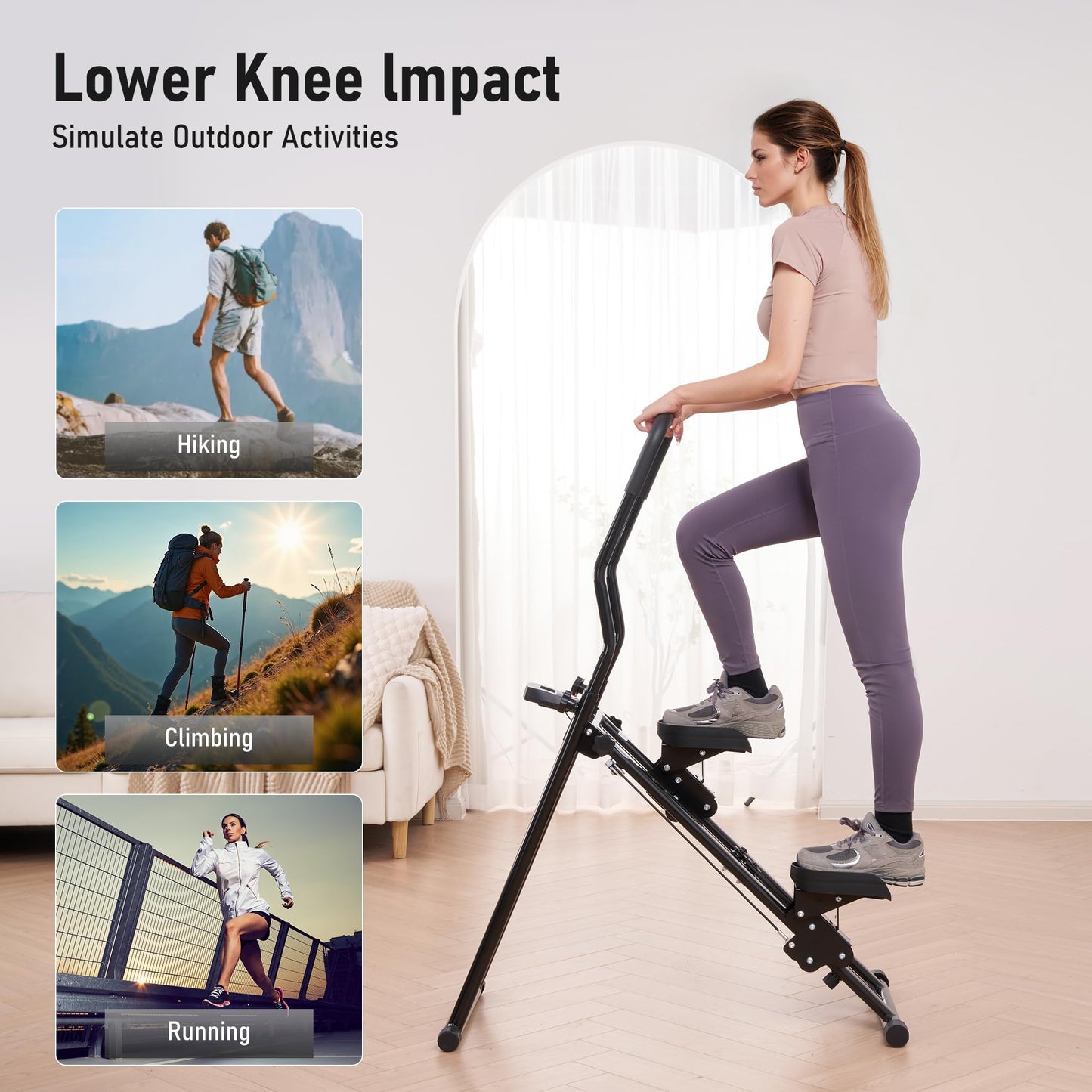 BODIOO Stair Stepper for Home Gym, Stair Climber with Adjustable Handlebar & Dual Incline Pedals, Compact Folding Cardio Exercise Climber for Full-Body Workout