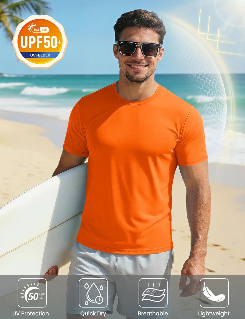 Mens T Shirt UV Shirt Active T Shirts Quick Dry Crew Neck T Shirts Athletic Running Gym Workout Shirts Short Sleeve Tee Top Orange