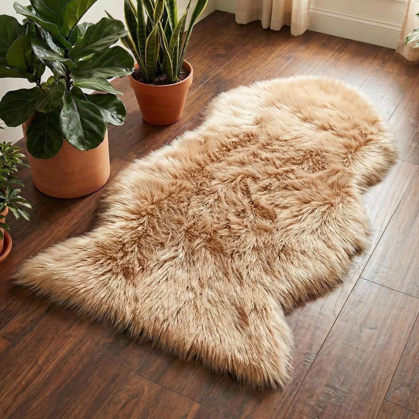 duduta Beige Faux Sheepskin Throw Rug 2x3 ft, Small Fluffy Shag Fur Rug for Bedroom Kids Room Dorm Decor Chair Covers Non Slip