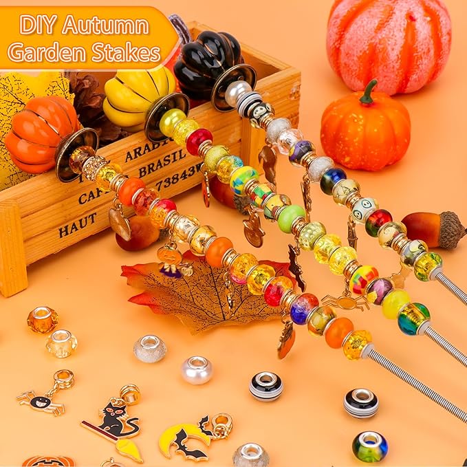 Hysagtek Halloween Fall Decorative Garden Stakes, Set of 6 Fall Metal Yard Stakes with Pumpkins, Happy Halloween Autumn Fall Outdoor Decorations