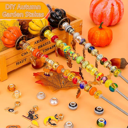 Hysagtek Halloween Fall Decorative Garden Stakes, Set of 6 Fall Metal Yard Stakes with Pumpkins, Happy Halloween Autumn Fall Outdoor Decorations