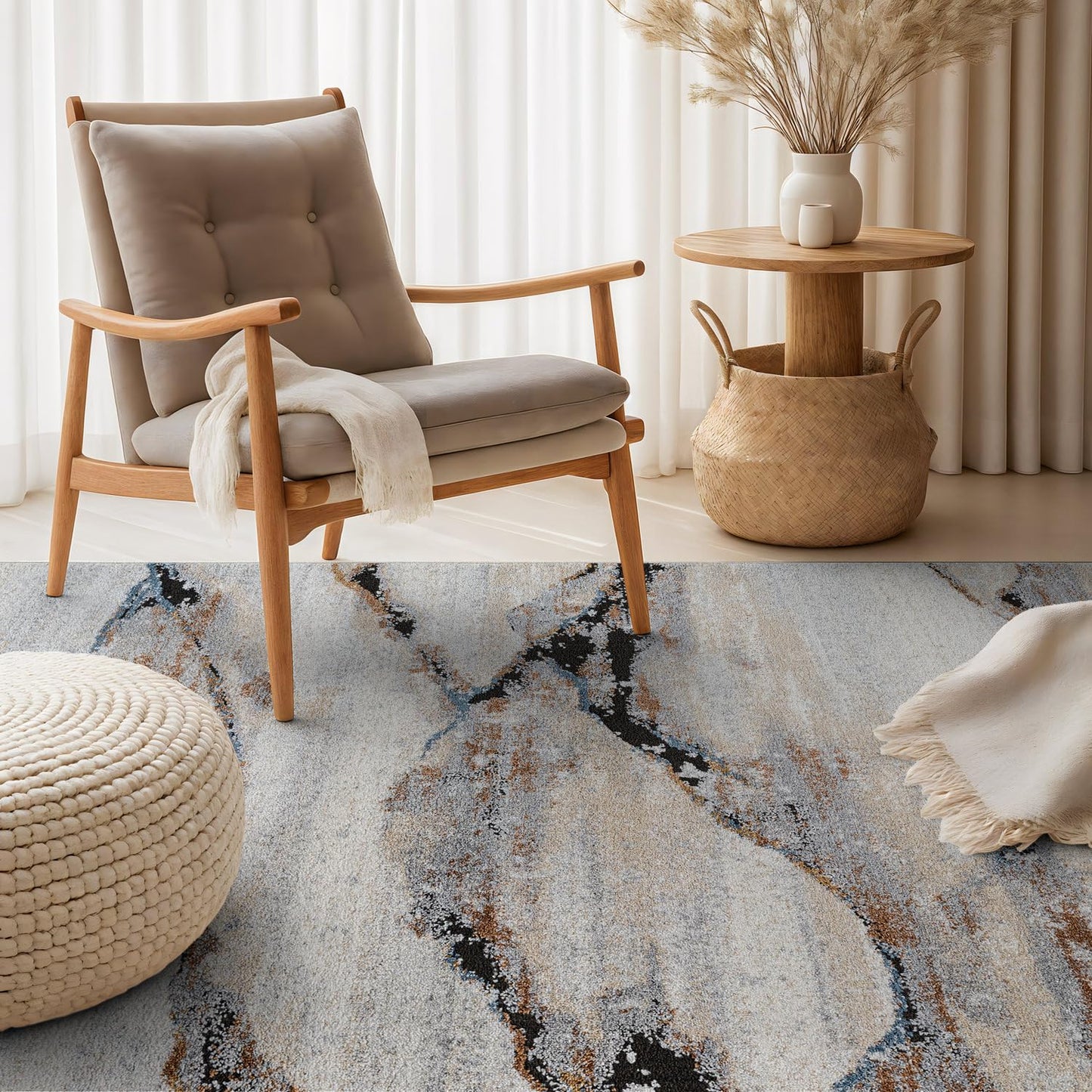 Rugshop Contemporary Gray Striated Area Rug Kid & Pet Friendly 4' x 6' Ideal for Under Coffee Tables, Entryways, or Studio Spaces