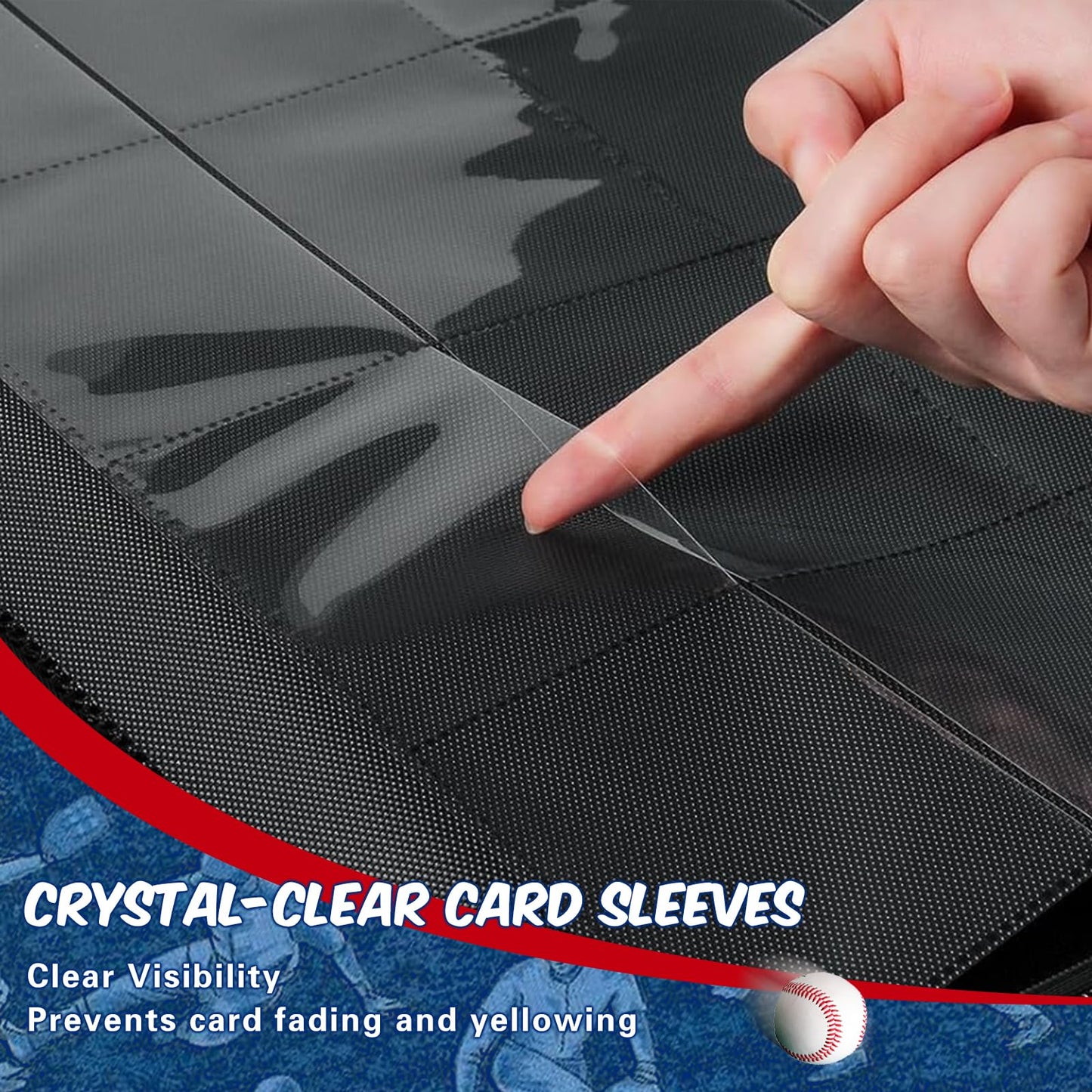 Baseball Card Binder 16 Pocket, Premium 1000+ Cards PU Cover Trading Sports Card Binder Side Loading Card Holder Collection Album Folders