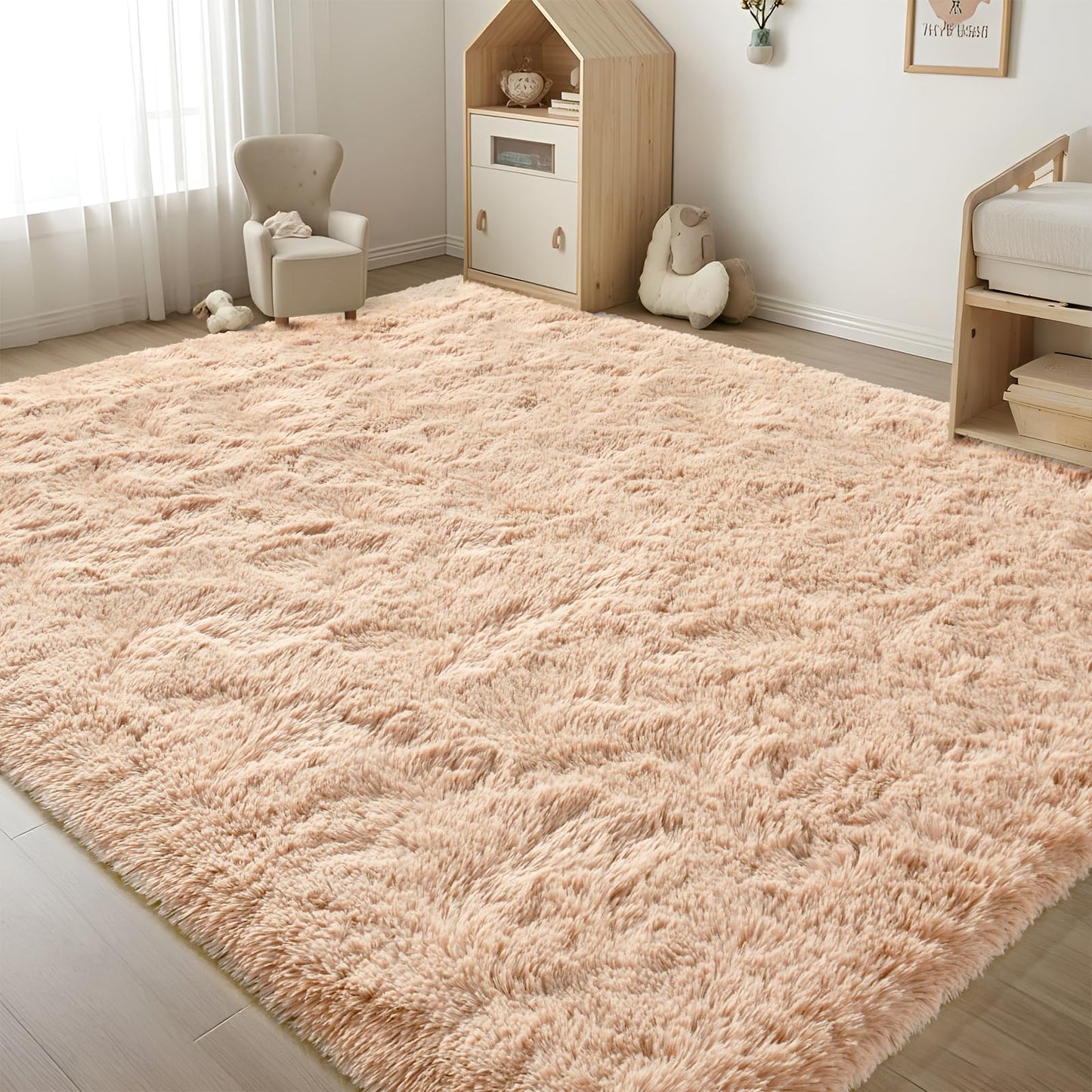 ISEAU Fluffy Rug Carpets Soft Shaggy Area Rugs Indoor Floor Mats for Kids Room Fuzzy Carpet Comfy Cute Nursery Mat Bedside Rug for Boys Girls Bedroom Living Room Home Decor, 3ft x 5ft,Camel