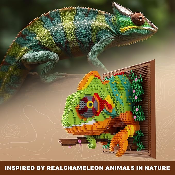 Loyratche Chameleon Animal 3D Wall Art Micro Mini Building Blocks Set Unique Home Wall Decor or Table Display Ideal Birthday Toy for Adults