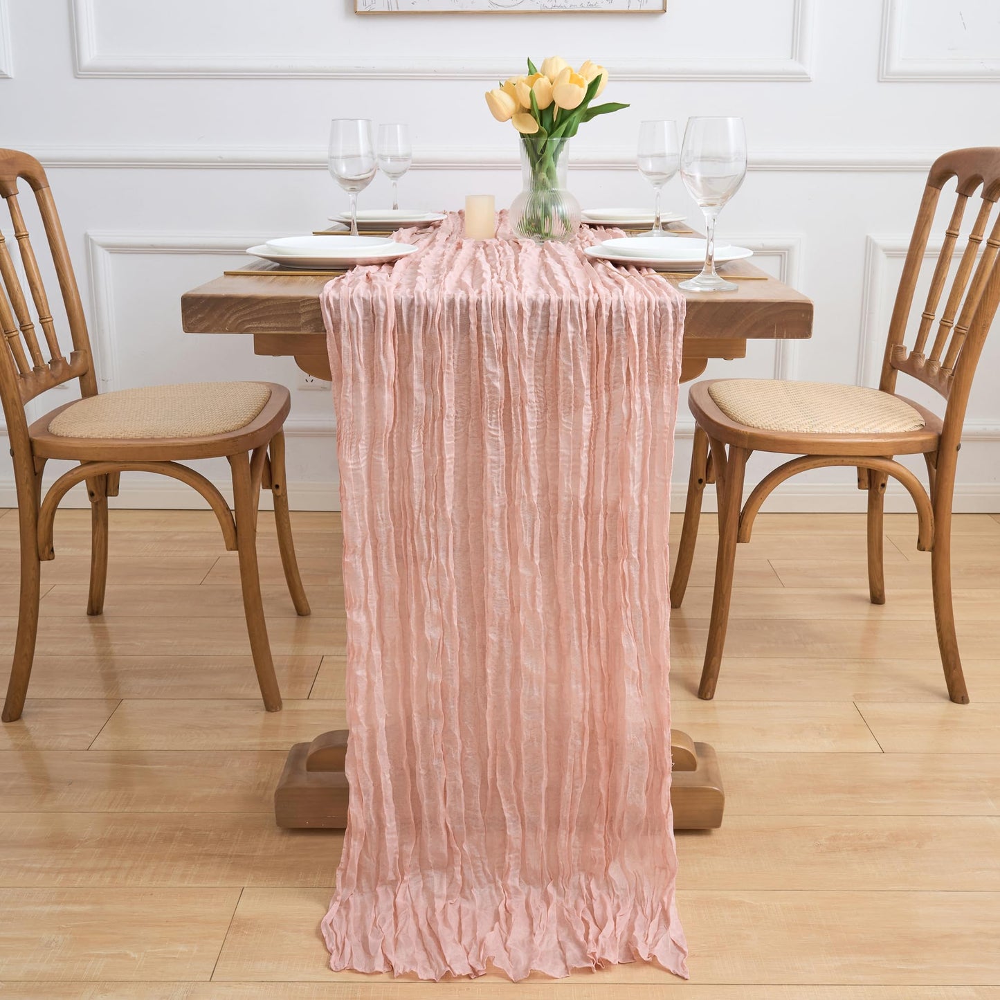 Asee'm Cheesecloth Table Runner 120 Inches Dusty Pink Boho Gauze Cheese Cloth Runner 10FT Rustic Sheer Summer Spring Easter Table Runners for Wedding Baby Shower Holiday Party Decoration