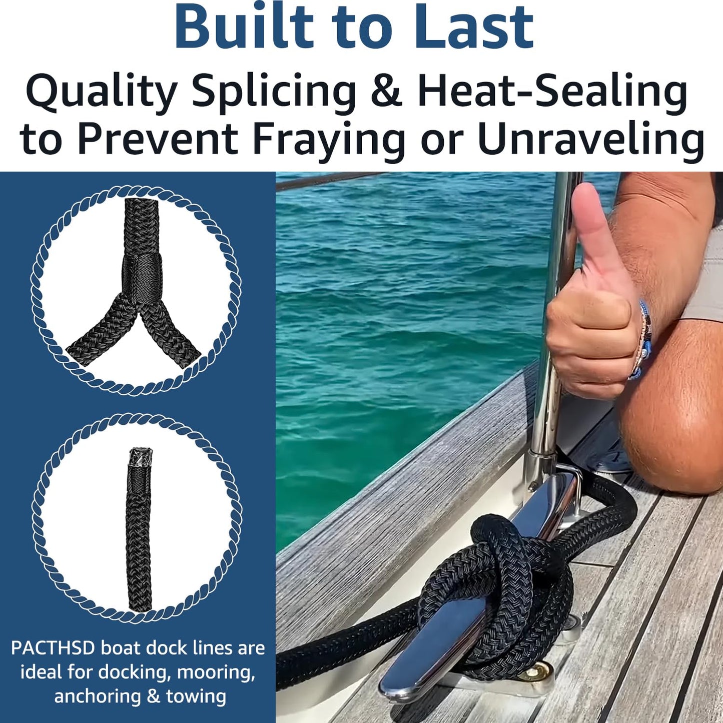 Boat Dock Lines 5/8" x 15' - Double Braided Nylon Boat Ropes for Docking with 15" Loop, Marine-Grade High Strength Boat Lines Dock Rope, Premium Marine Rope Mooring Lines, Easy Handling - 4 Pack,Black