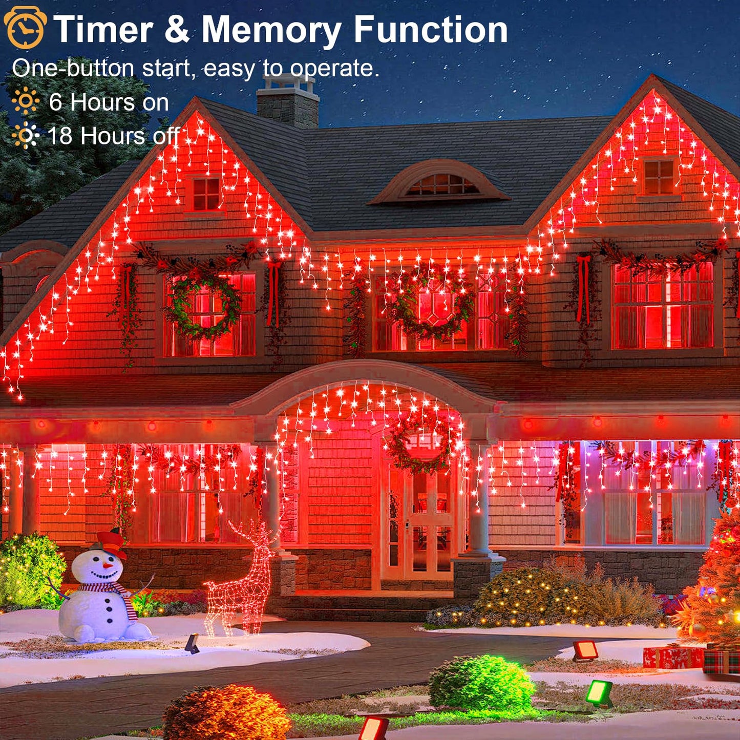Einiiya Icicle Lights for Outside, 66ft 640 LED Icicle Christmas Lights Outdoor with 120 Drops 8 Modes, Waterproof Red Christmas Light for House Plug in for Indoor Party Holiday Halloween Decorations