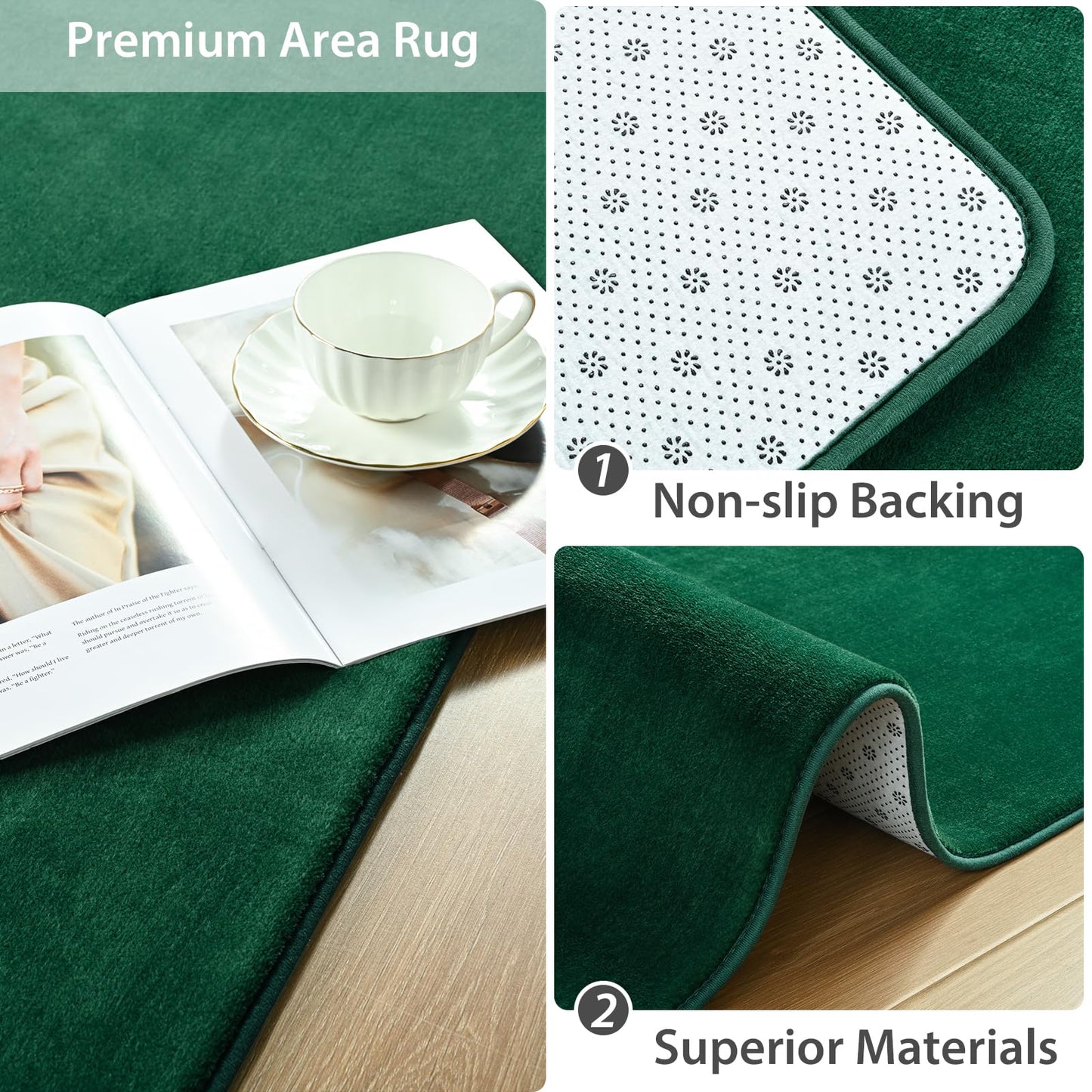 Softlife Green 4x6 Area Rug for Bedroom Living Room, Solid Non-Slip Fluffy Carpet with Soft Low Pile for Kids Boys Girls, Machine Washable Fuzzy Aethetic Rugs Home Dorm Decor