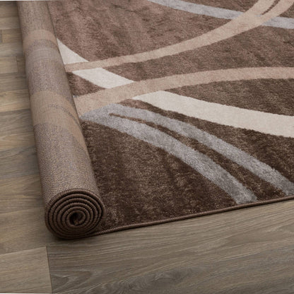 Rugshop Modern Wavy Circles Design Area Rug, Fade-Resistant Carpet for Living Room, Bedroom, or Dining Room, Grand Room,Open Spaces Brown, 8'8" x 12'