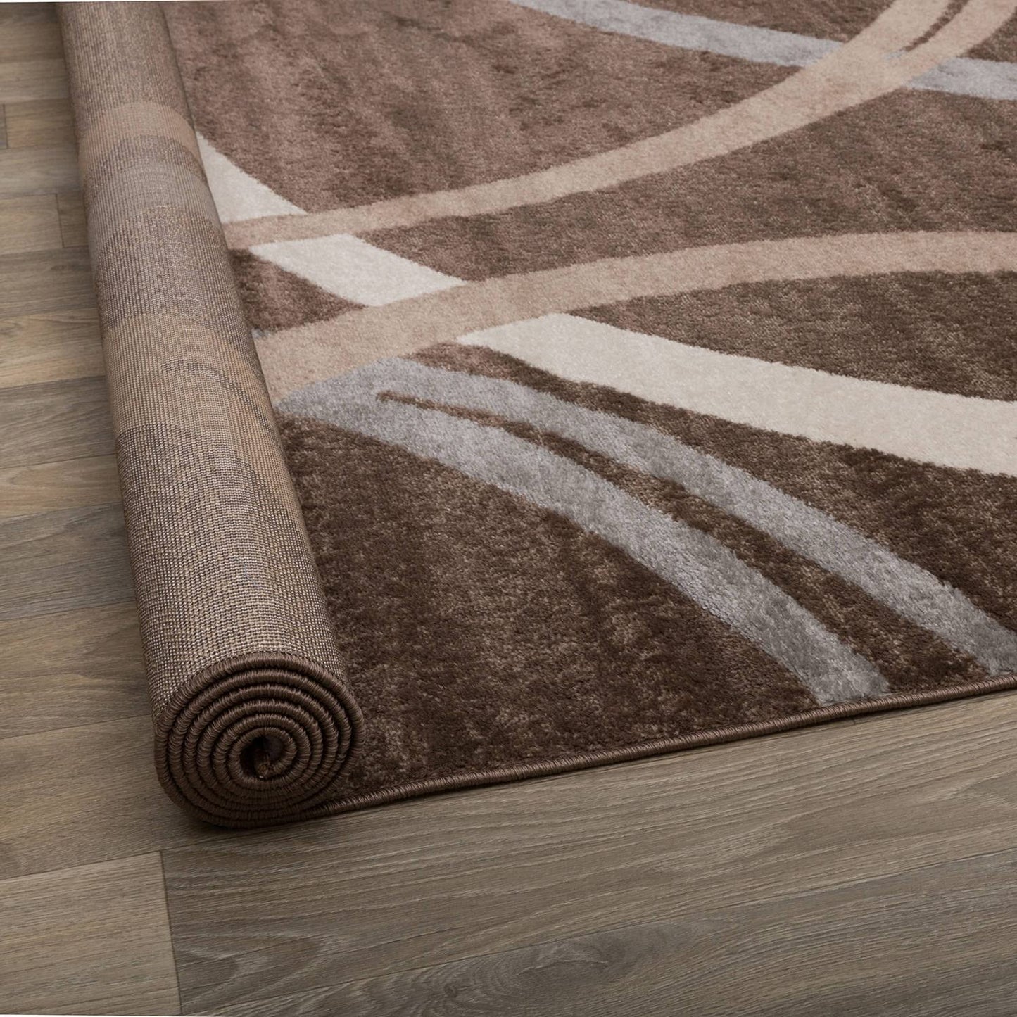 Rugshop Modern Wavy Circles Design Runner Rug, Carpet with Jute Backing for Hallway, Entryway, or Kitchen, Brown, 2' x 7'2"
