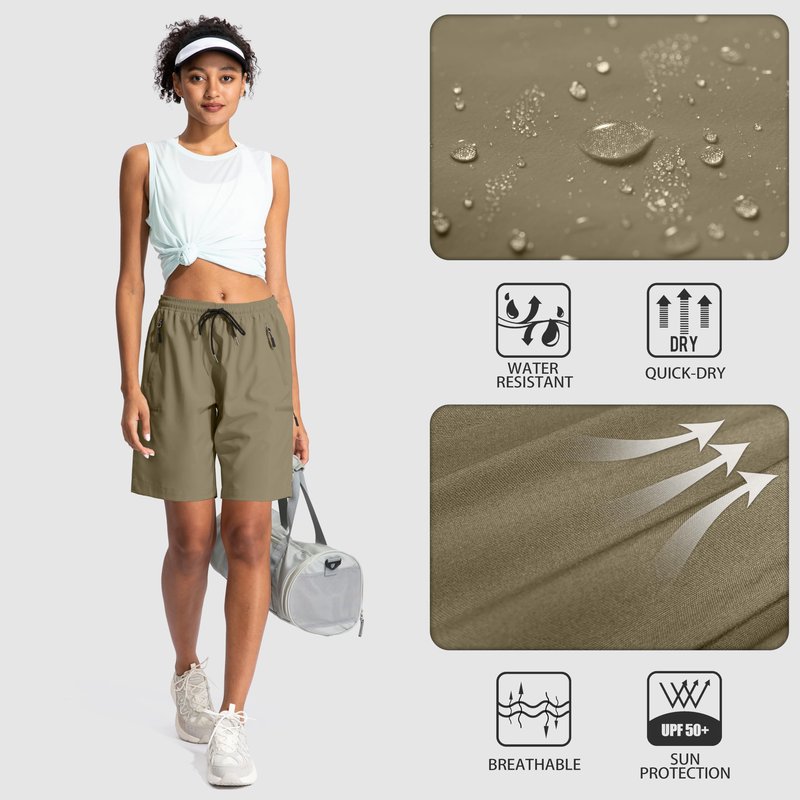 SANTINY Women's 5''/ 7''/9'' Hiking Cargo Shorts Quick Dry Lightweight Summer Shorts for Women Athletic Zipper Pockets(Dusty Khaki_XL)