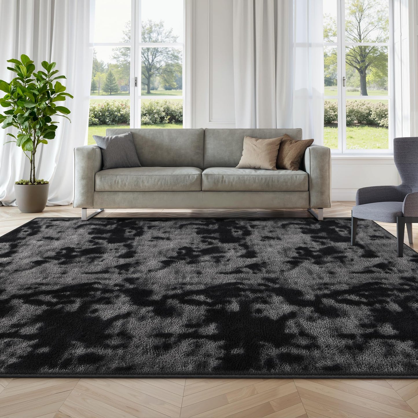 Large Soft Rugs for Living Room, 6 x 9 Ft Tie-Dyed Thickened Memory Foam Area Rug for Bedroom, Non-Slip Comfy Indoor Carpet for Boys Girls Room Nursery Home Decor, Dark Grey