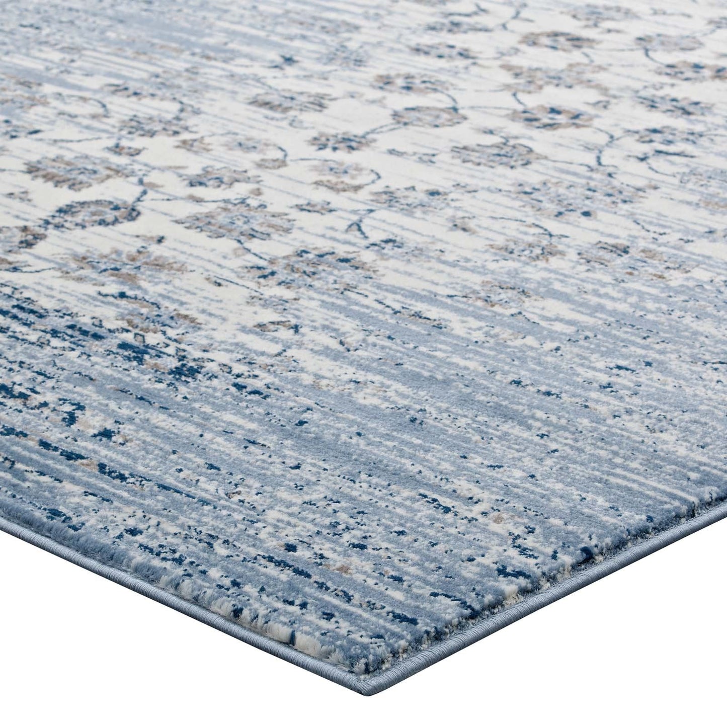 Modway Chiara Distressed Floral Lattice Contemporary 8x10 Area Rug in Moroccan Blue and Ivory