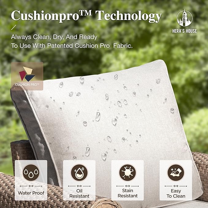 HERA'S HOUSE Patio Furniture Set, 2-Piece Outdoor Wicker Chairs with Widened 5.9" Armrests and 5.5" Thick Waterproof Cushions, All Weather Conversation Set for Lawn Backyard Garden, Beige