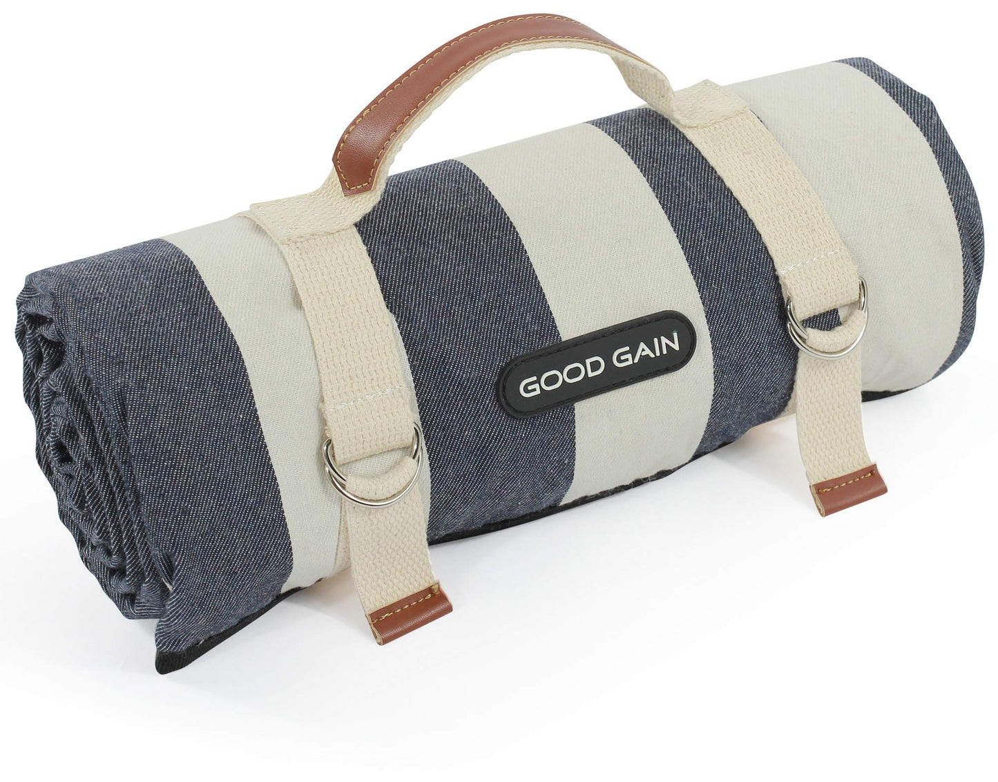 G GOOD GAIN Waterproof Picnic Blanket Portable with Carry Strap for Beach Mat or Family Outdoor Camping Party, Park Blanket for Grass Park, Hiking, Travel, Concerts (Denim Blue)