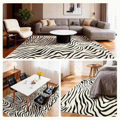 YIHOUSE 5×7 Ft Area Rugs for Living Room: Modern Washable Rug - Abstract Black and Cream White Rug for Bedroom Dining Room Office Playroom Nursery Home Decor - Nonslip Non-Shedding Striped Rugs