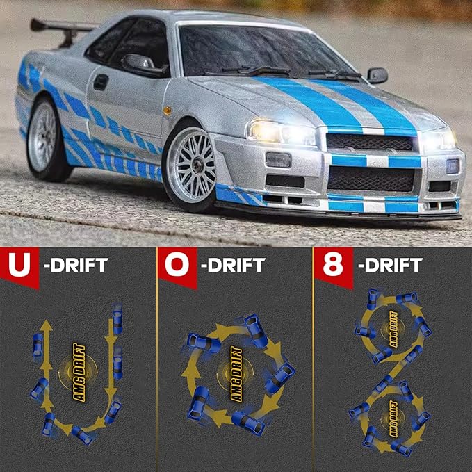 ARRIS LD1899 1/18 RC Drift Car GTR R34 2.4GHz RWD with Gyroscope on-Road Alloy Body Shell Racing Cars Radio Control Silver