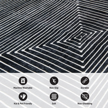 Rugshop Marbella Bohemian Stripes Washable Non Slip Area Rug 9'x12' Black