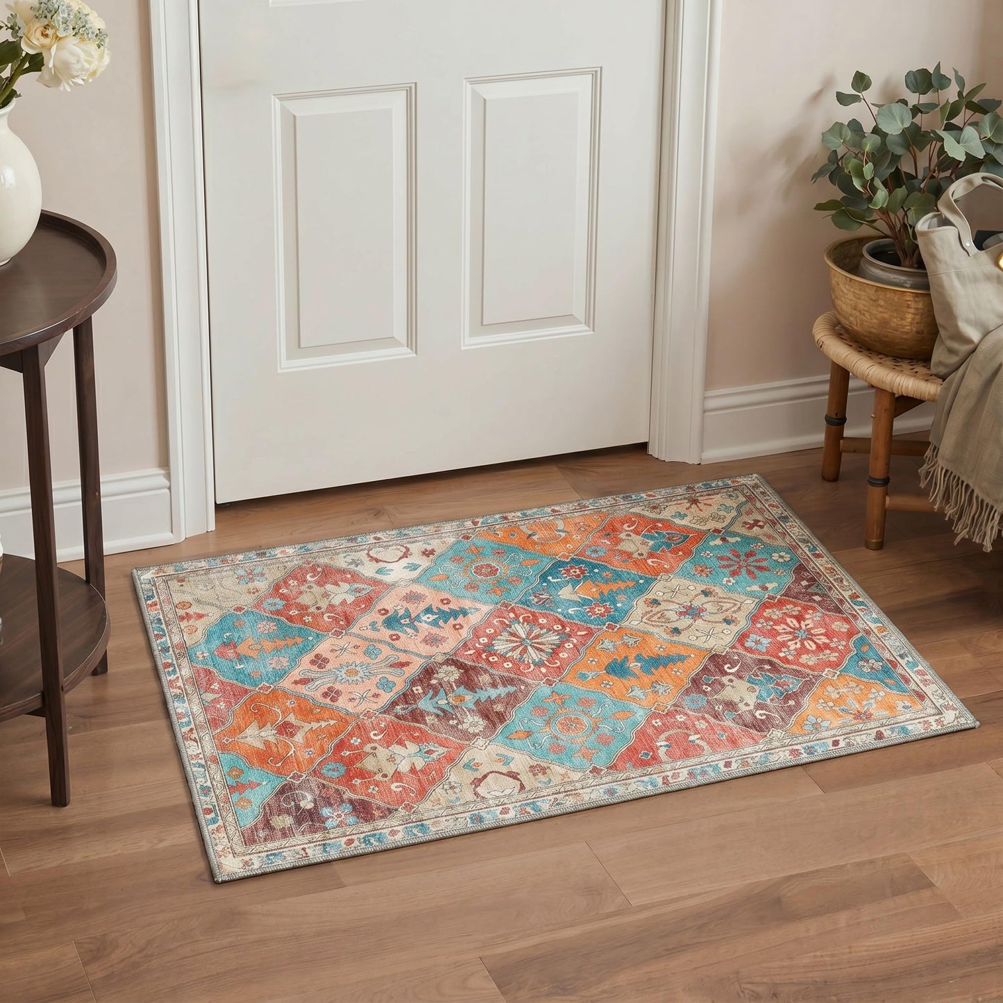 GENIMO 2X5 Hallway Runner Rug, Machine Washable Non Slip Boho Vintage Rustic Rugs, Low Pile Soft Stain Resistant Rug for Entryway, Kitchen, Dusty Terracotta