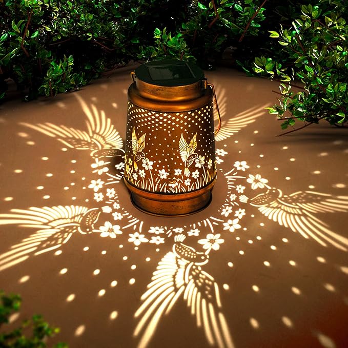 Hummingbird Birthday Gifts for Women Mom Grandma Solar Lanterns Outdoor Waterproof Garden Decor Metal Hanging LED Decorative Light for Patio Yard Lawn Backyard Front Porch Gardening Gifts