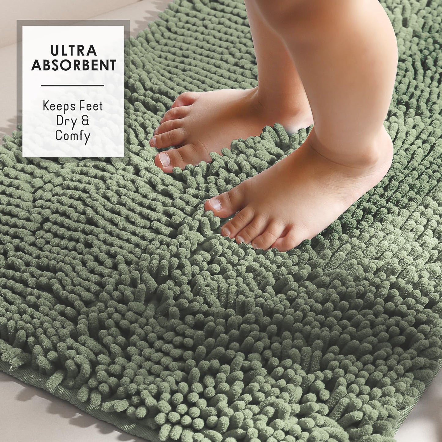 Hearth & Harbor Bathroom Rugs, Chenille Bath Mat - Machine Washable Bath Mats for Bathroom Non-Slip Backing Rubber, Quick Dry Bathroom Mat