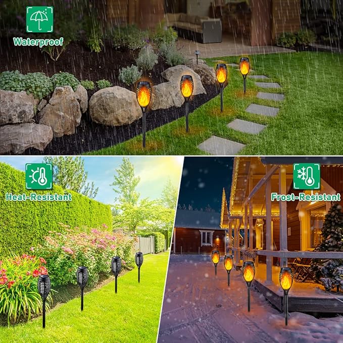 IkeeRuic Solar Lights Outdoor, Solar Torch Light with Flickering Flame for Halloween Decor, Solar Garden Lights, Waterproof Outdoor Lighting, Flame Torches for Outside Patio Pathway Yard Decorations
