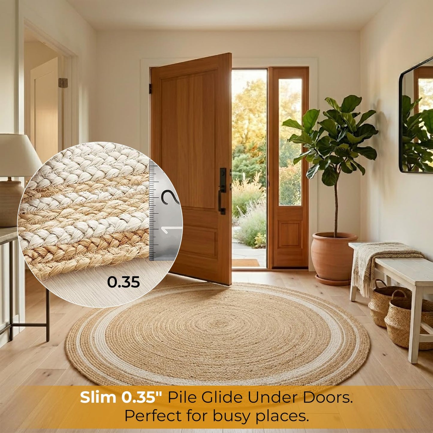 GRUHUM Handwoven 3ft Jute Area Rug- Natural Fiber Cotton Round Boho Farmhouse Rustic Vintage Soft Braided Reversible Eco-Friendly Rugs-Indoor Kitchen Bedroom Living Room Hallways (3' ft Round)