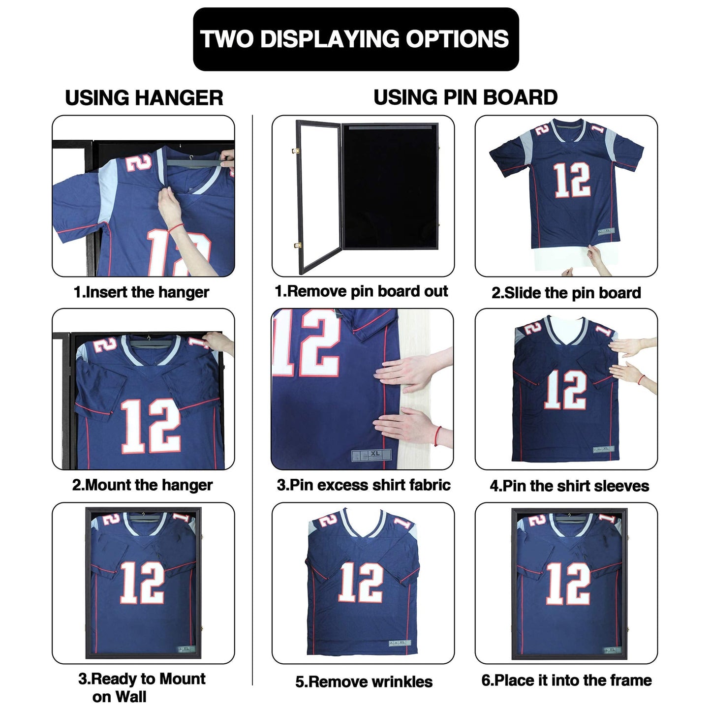 IHEIPYE Jersey Frame Display Case 2 Pack - Large Sport Jersey Shadow Box with UV Protection Acrylic for Baseball, Basketball, Football, Soccer, Hockey, Shirt and Uniform