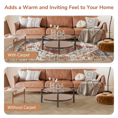 OPPODREAM Living Room Area Rugs, Faux Cashmere Low-Pile Carpet Rug with Non Slip Backing, Printed Decorative, Orange, 5' x 7'(Rectangular)