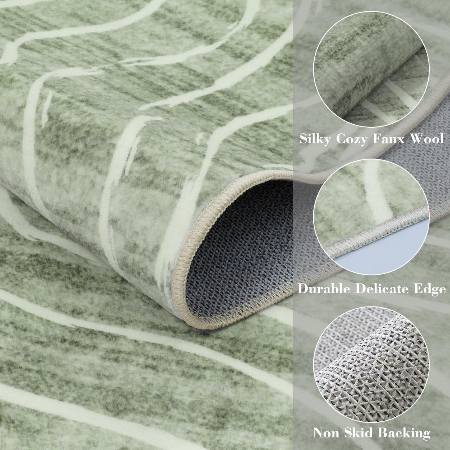 LIVEBOX 8x10 Modern Area Rugs for Living Room, Abstract Non-Slip Washable Rugs, Minimalist Wave Striped Neutral Boys Girl Nursery Area Rug for Bedroom, Carpet for Playroom Office(Sage Green,8'x10')
