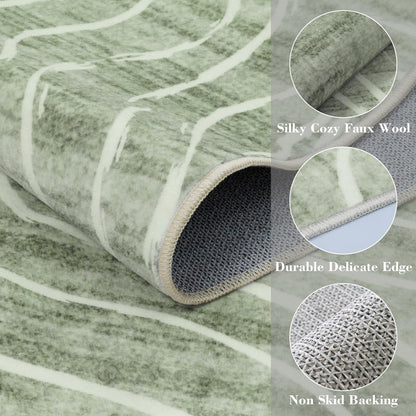 5x7 Sage Green Modern Abstract Area Rugs for Living Room, Washable Rugs for Nursery Bedroom, Non-Slip Minimalist Neutral Wave Striped Rugs for Playroom Boys, Throw Accent Rug Carpet for Dining Room