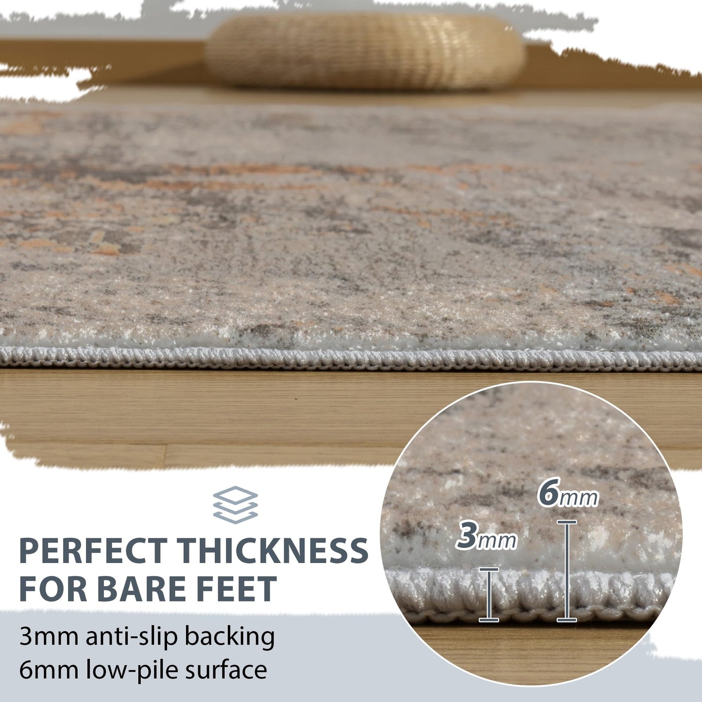 Auemtyn 5x7 Washable Area Rug - Modern Abstract Soft Thin Non-Slip Indoor Floor Carpet for Living Room Bedroom Dining Nursery Farmhouse - Brown