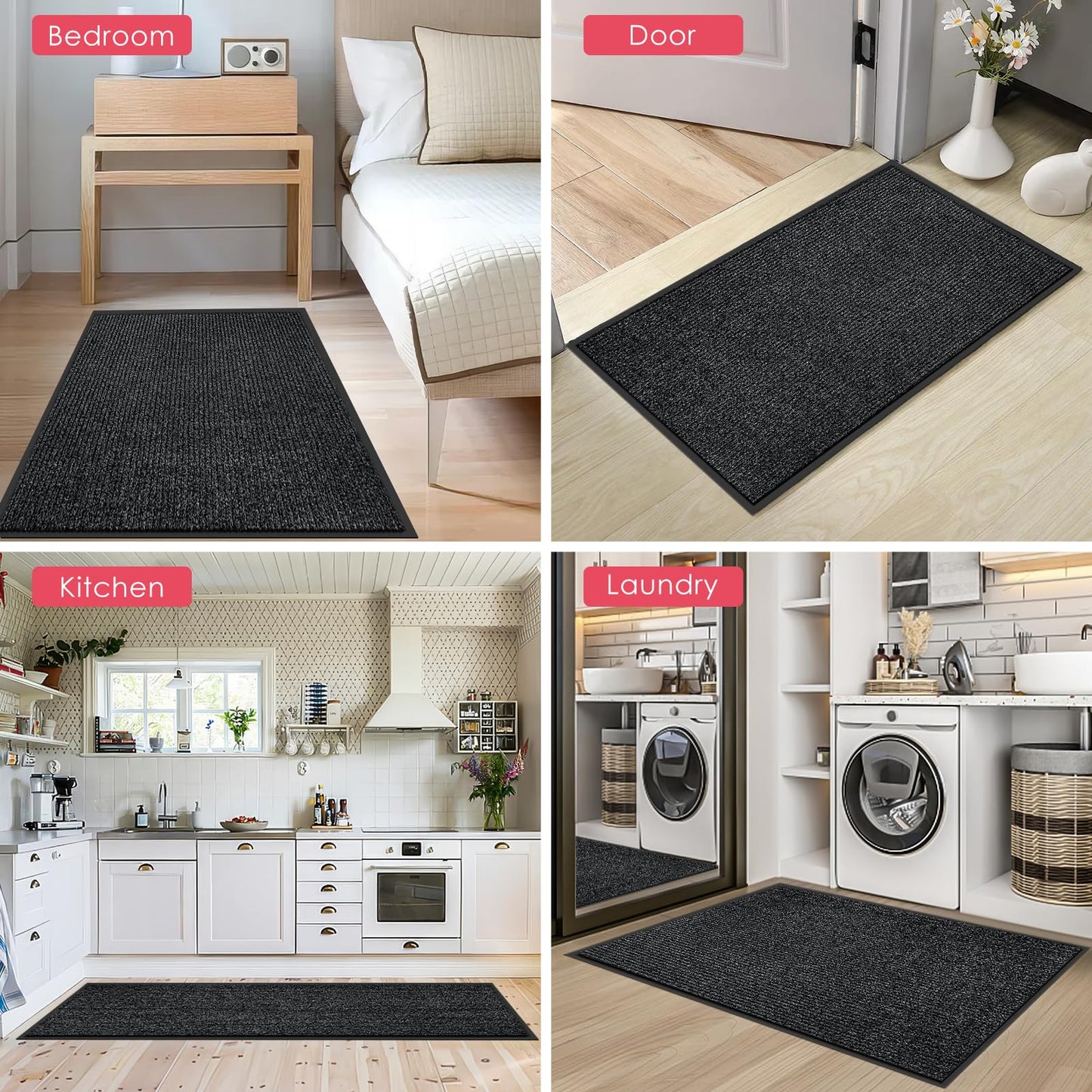 Kuyal Front Door Mat, 3'x4' Indoor Outdoor Entrance Mat, Commercial Floor Mats Inside Outside Entrance, Heavy Duty Durable Welcome, Rubber Backing Non Slip Outdoor Mats for Entryway,Black