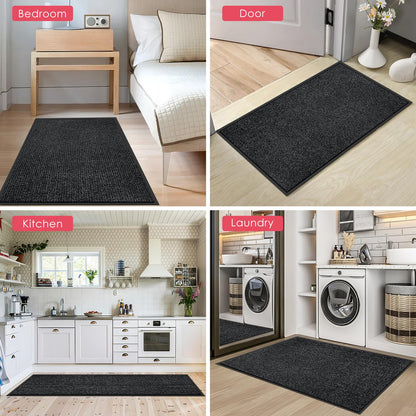 Kuyal Front Door Mat, 3'x4' Indoor Outdoor Entrance Mat, Commercial Floor Mats Inside Outside Entrance, Heavy Duty Durable Welcome, Rubber Backing Non Slip Outdoor Mats for Entryway,Black