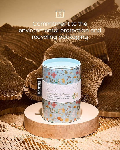 M&SENSE Honeysuckle Jasmine Scented Candle, Medium Jar Candle 11.3oz Natural Soy Wax for Home Scented, Floral Candles Gift for Spring Holiday, Up to 70 Hours Burning Long-Lasting Fragrance