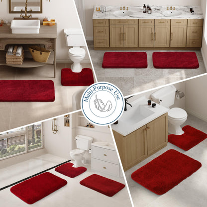 Walensee Bath Rug - Non Slip, Soft Microfiber Shaggy Bath Mat (20 x 32, Red), Machine Washable, Thick Plush Shower Mat