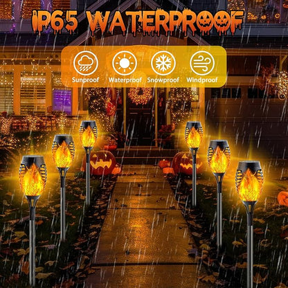 10 Pack Solar Lights Outdoor, Mini Solar Torch Lights with Flickering Flame for Halloween Decor, Solar Halloween Lights Waterproof Solar Powered Outdoor Lights for Garden Pathway Patio Yard Porch