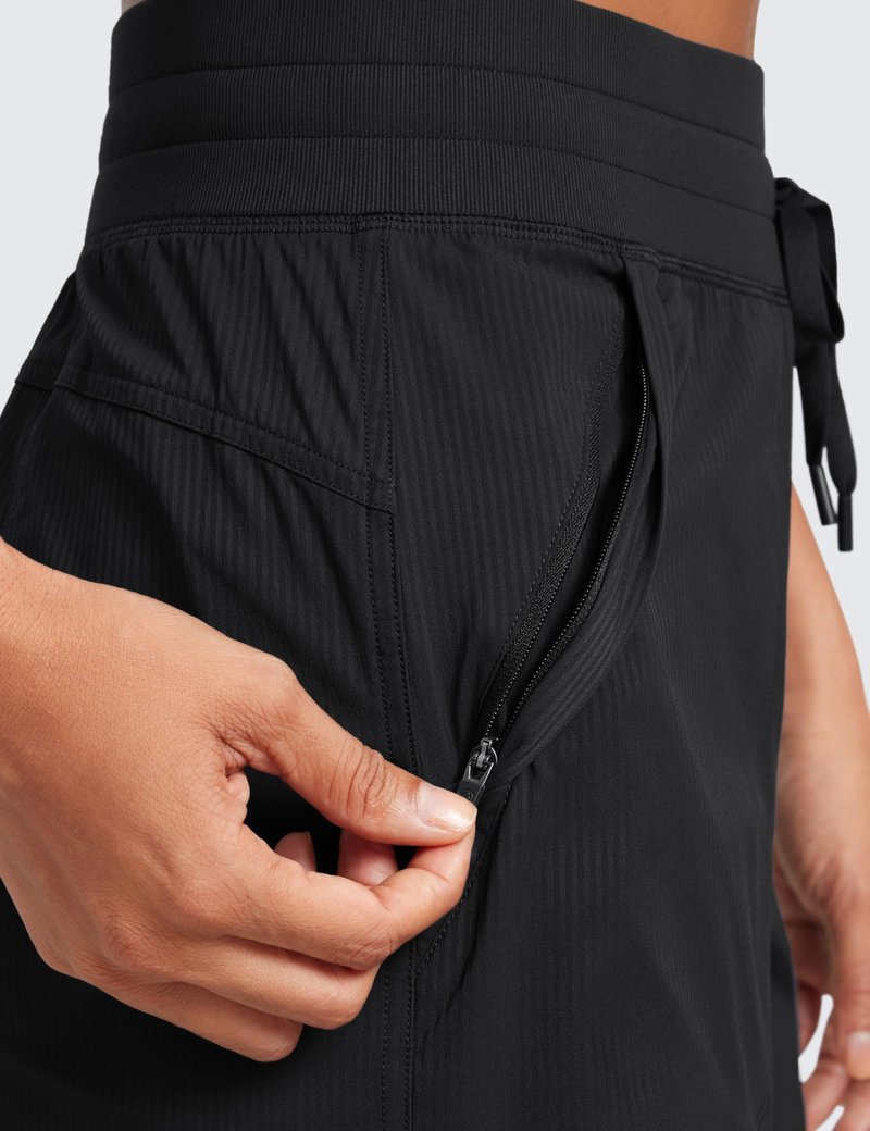 CRZ YOGA Lightweight Casual Shorts for Women 3.5" - High Waisted Linerless for Athletic Lounge Hiking with Zip Pockets Black Medium