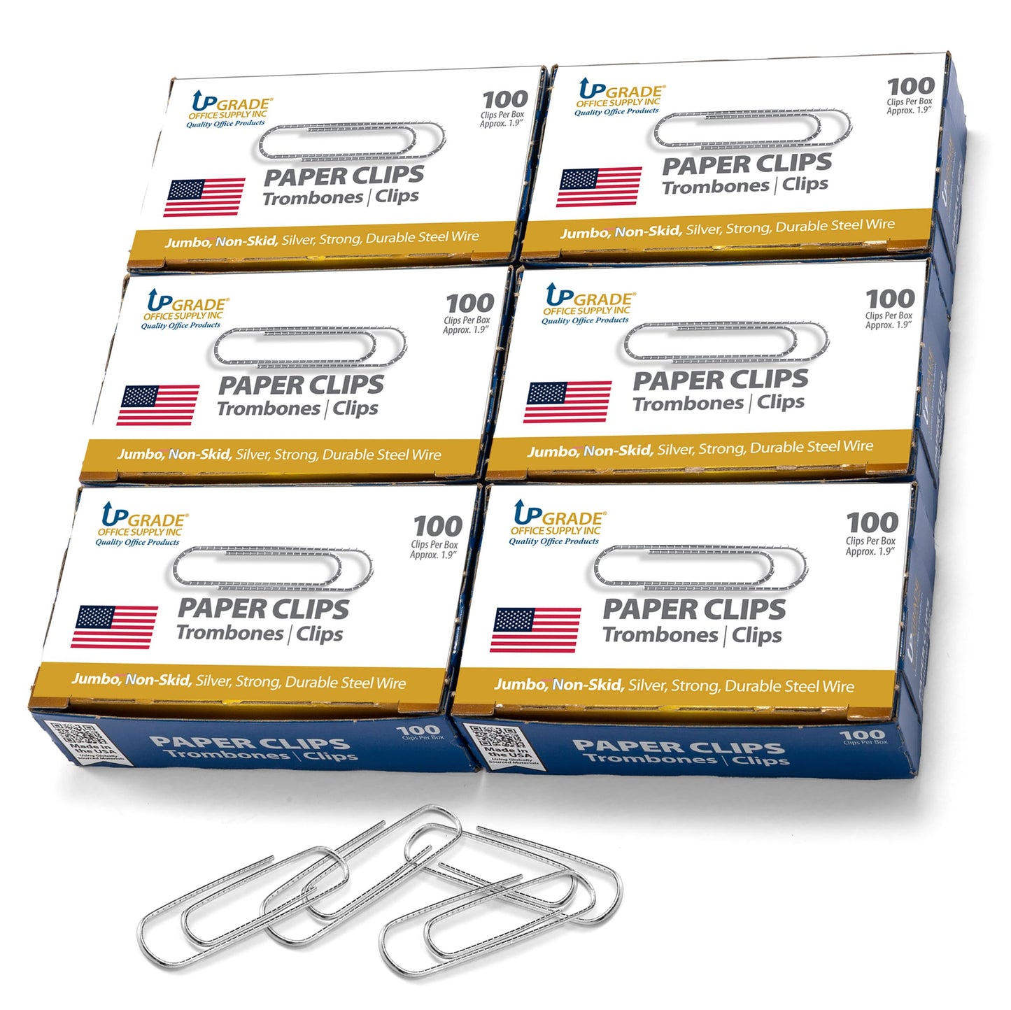Upgrade Office Supply Jumbo Paper Clips, Non Skid, 1.9 Inch, 600 Count (6 Boxes of 100), Silver, Made in USA