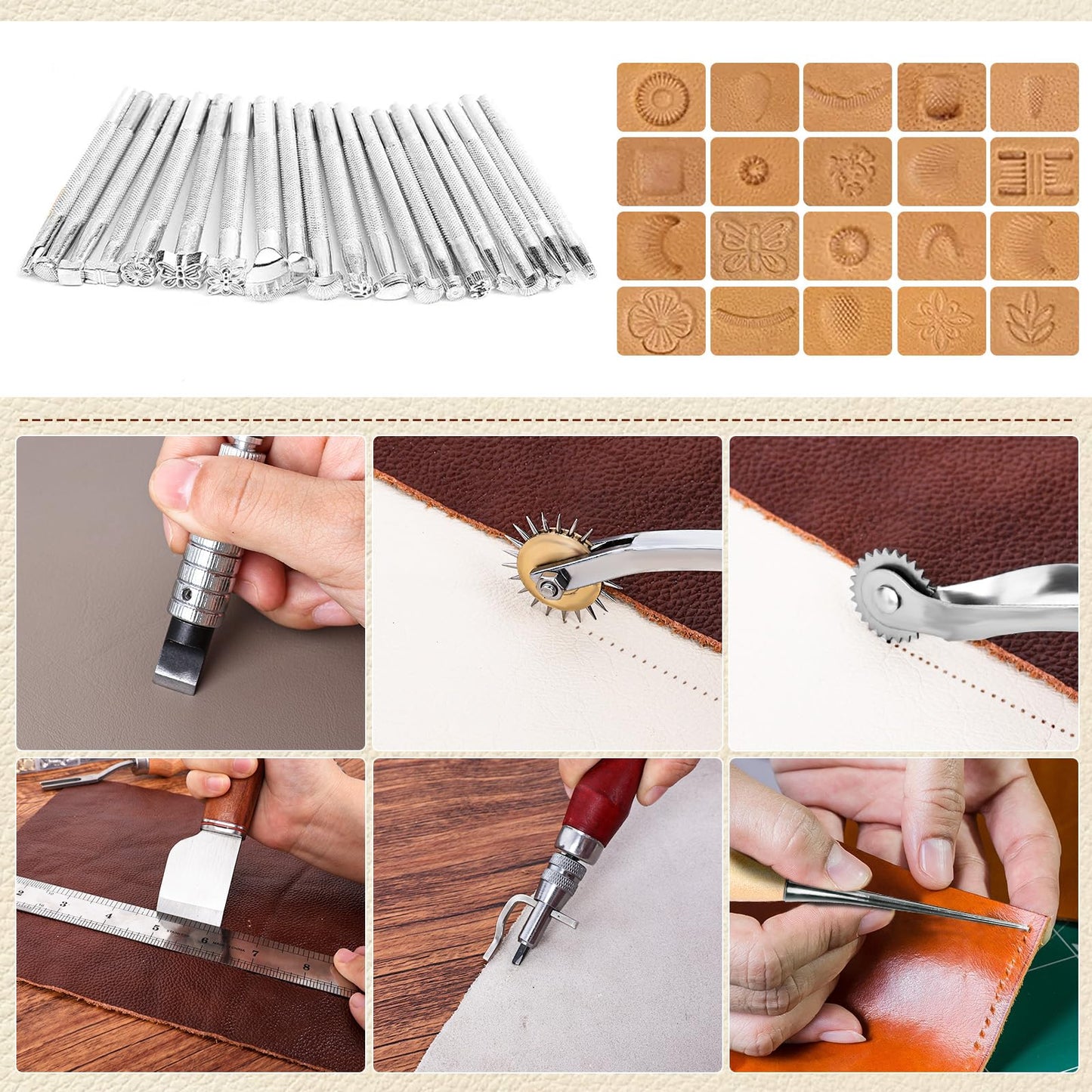 ZAMQIU Leather Working Kit, 155-Piece Leather Tooling Kit with Carving Stamping Sewing Punching Cutting, Leatherworking Tool Set for Beginners, DIY Craft Starter Set for Wallet, Belt, Bag Making