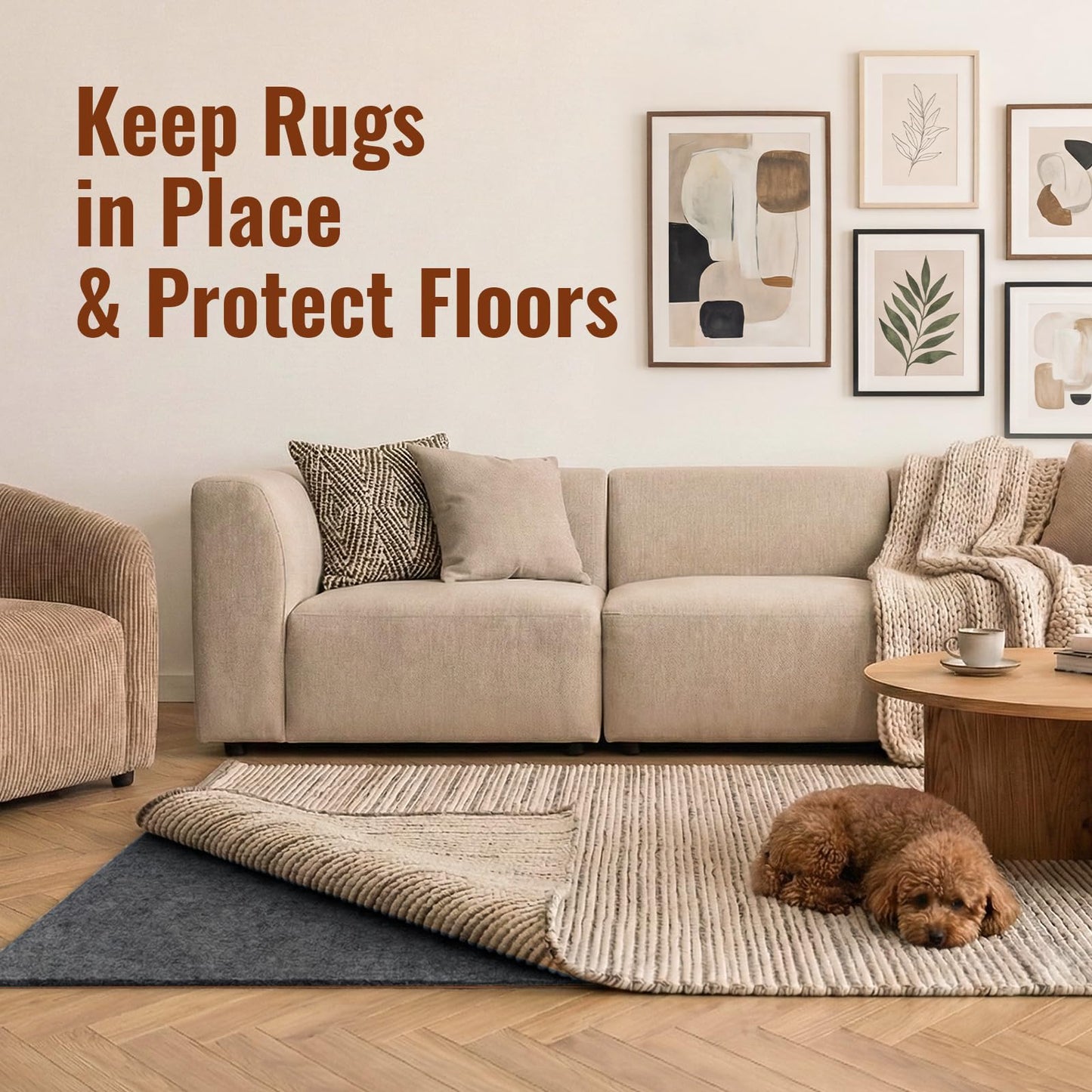 3 x 5 Ft Rug Pad Non-Slip, 1/4" Thick, Rug Gripper for Hardwood Floors, Felt and Natural Rubber Backing, Dual Surface, Cushioned Pads, Keep Carpets in Place, Protective Padding Under Area Rugs