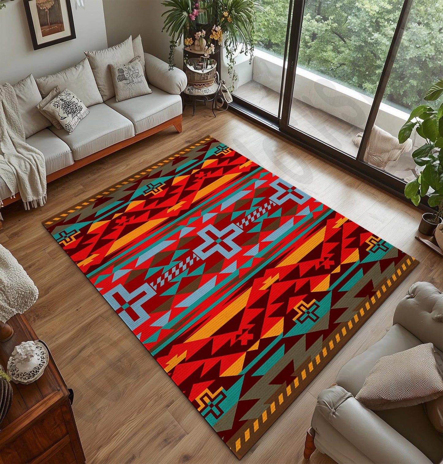 Southwest Area Rug for Living Room, 3x5 ft Native American Carpet for Farmhouse, Hallway, Kitchen, Living Room, Bedroom