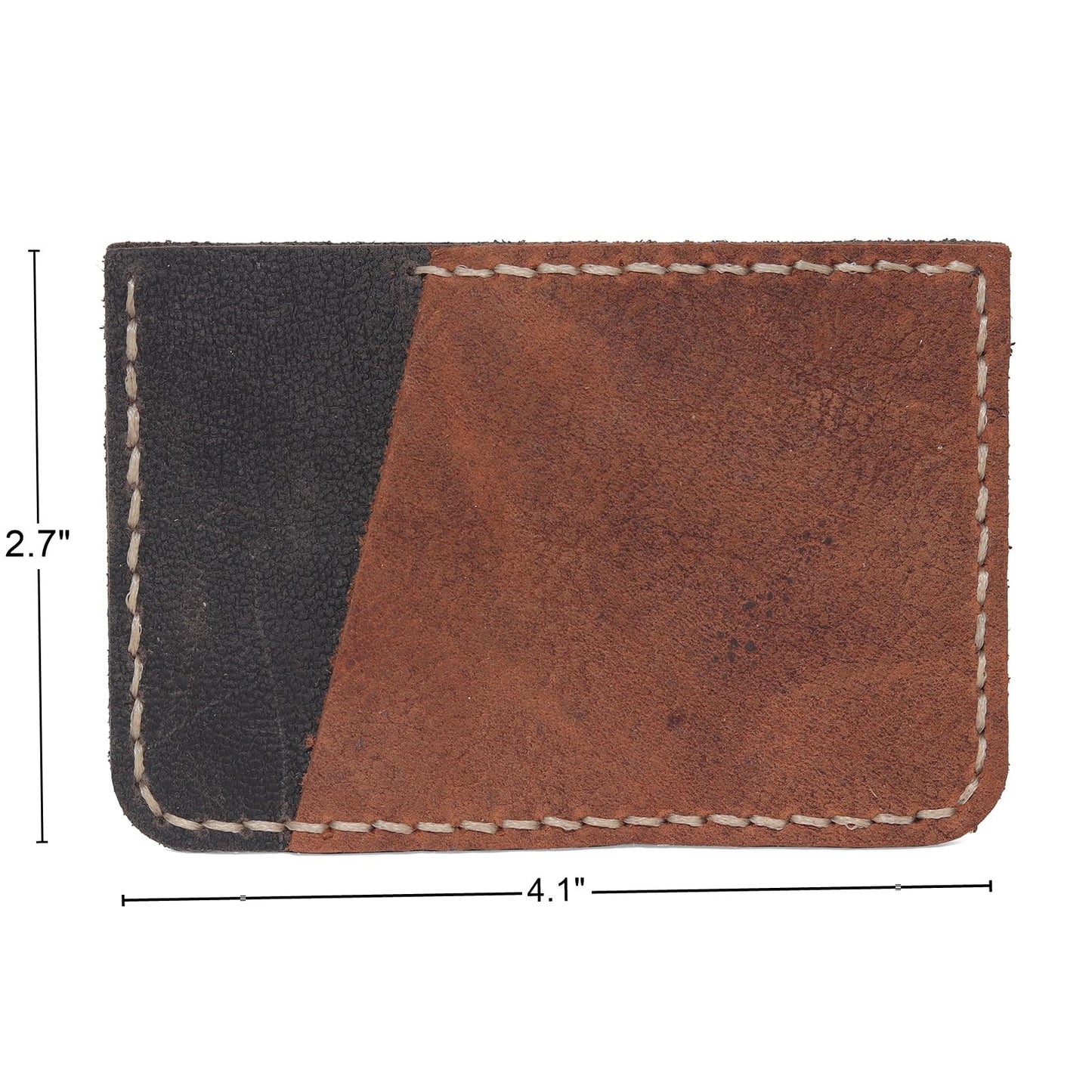 Handmade Genuine Leather Slim Front Pocket Wallet for Men & Women - Ultra Thin Minimalist Card Holder with Cash Slot (4.2×2.8×0.1 inches) - Brown & Black Contrast Design, Perfect Everyday Carry & Gift
