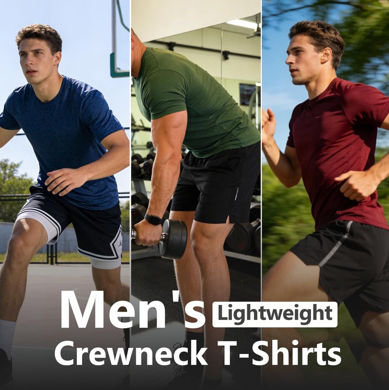 AJGAI 2&5 Pack Men's Sports T Shirts,Crew Neck Breathable Quick-Dry Short Sleeve, Lightweight Tee for Athletic Running