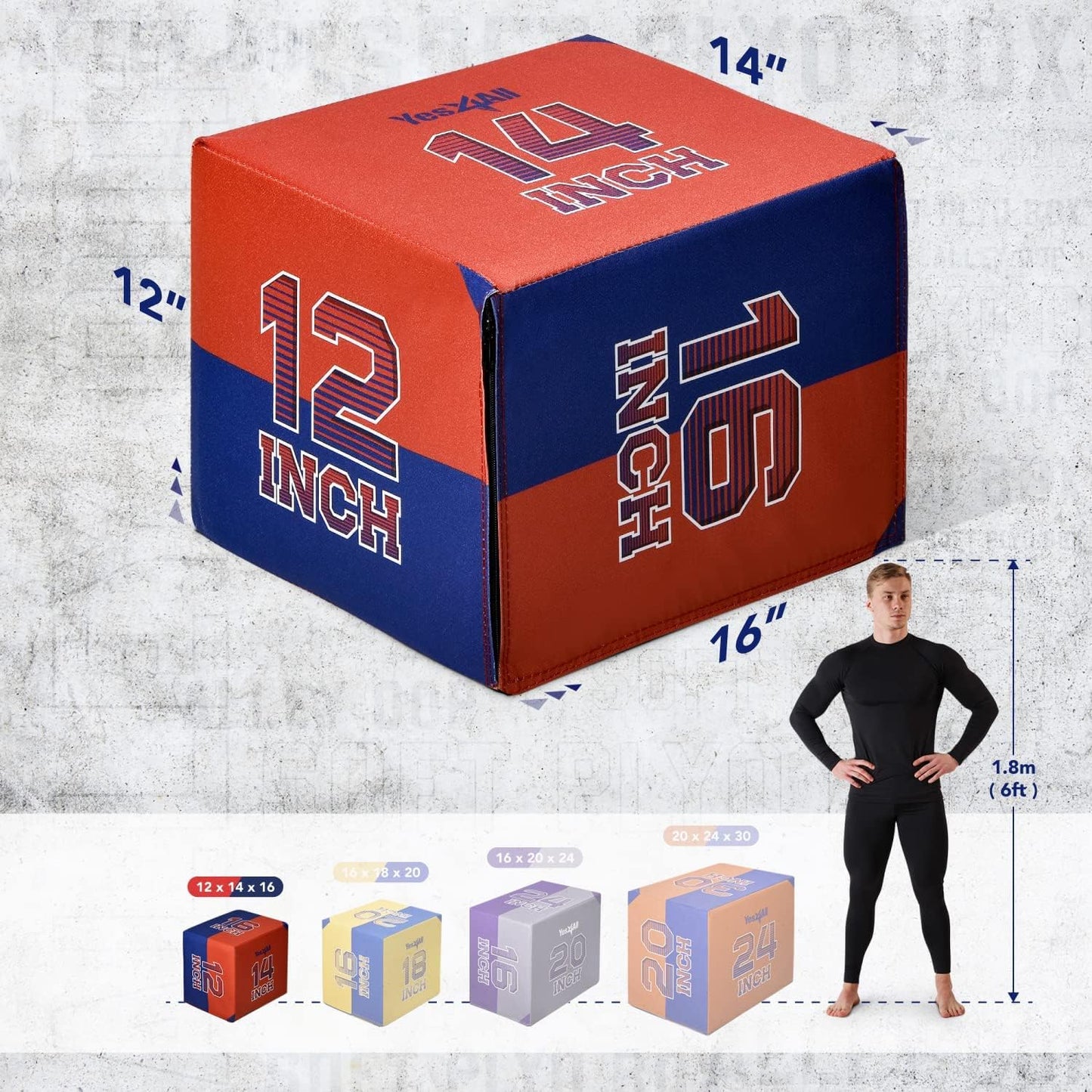 Yes4All 3-in-1 Soft-Padded Plyo Box With Wooden Core, Non-Slip Multi-Use Cushioned Plyometric Jump Box with Vinyl Cover for Jumping, Conditioning, Strength Training,16" x 14" x 12"