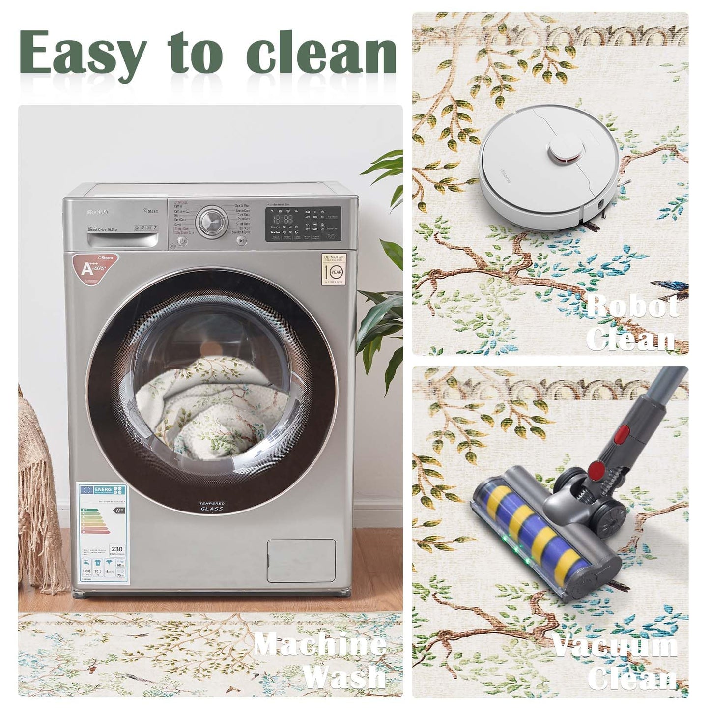 jinchan Yarden Washable Small Area Rug, 2x3 Half Circle Nature Plants Entryway Rug, Low Pile Doormat Soft Non Slip Dirt Trapping Carpet for High Traffic Kitchen Bathroom Vanity, Natural Ivory