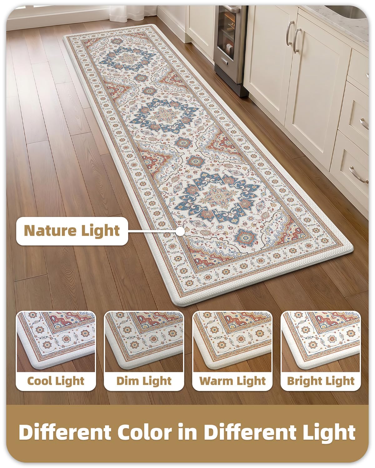 Color&Geometry Anti Fatigue Kitchen Floor Mats, Cushioned Boho Rugs,Waterproof Non Slip Kitchen Runner for Sink, Standing Mats for Office,24"x87",Oatmeal
