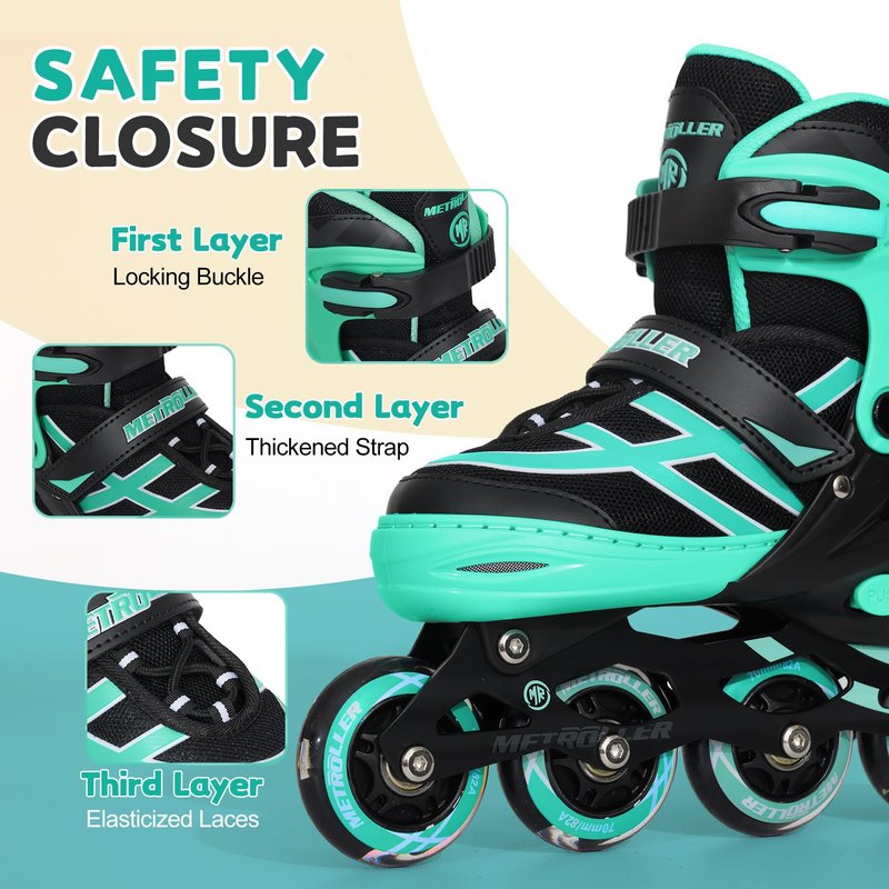 METROLLER Inline Skates for Girls Boys Ages 5-8 8-12 Adjustable Illuminating Wheels Inline Roller Skates for Youth Kids Outdoor Blades